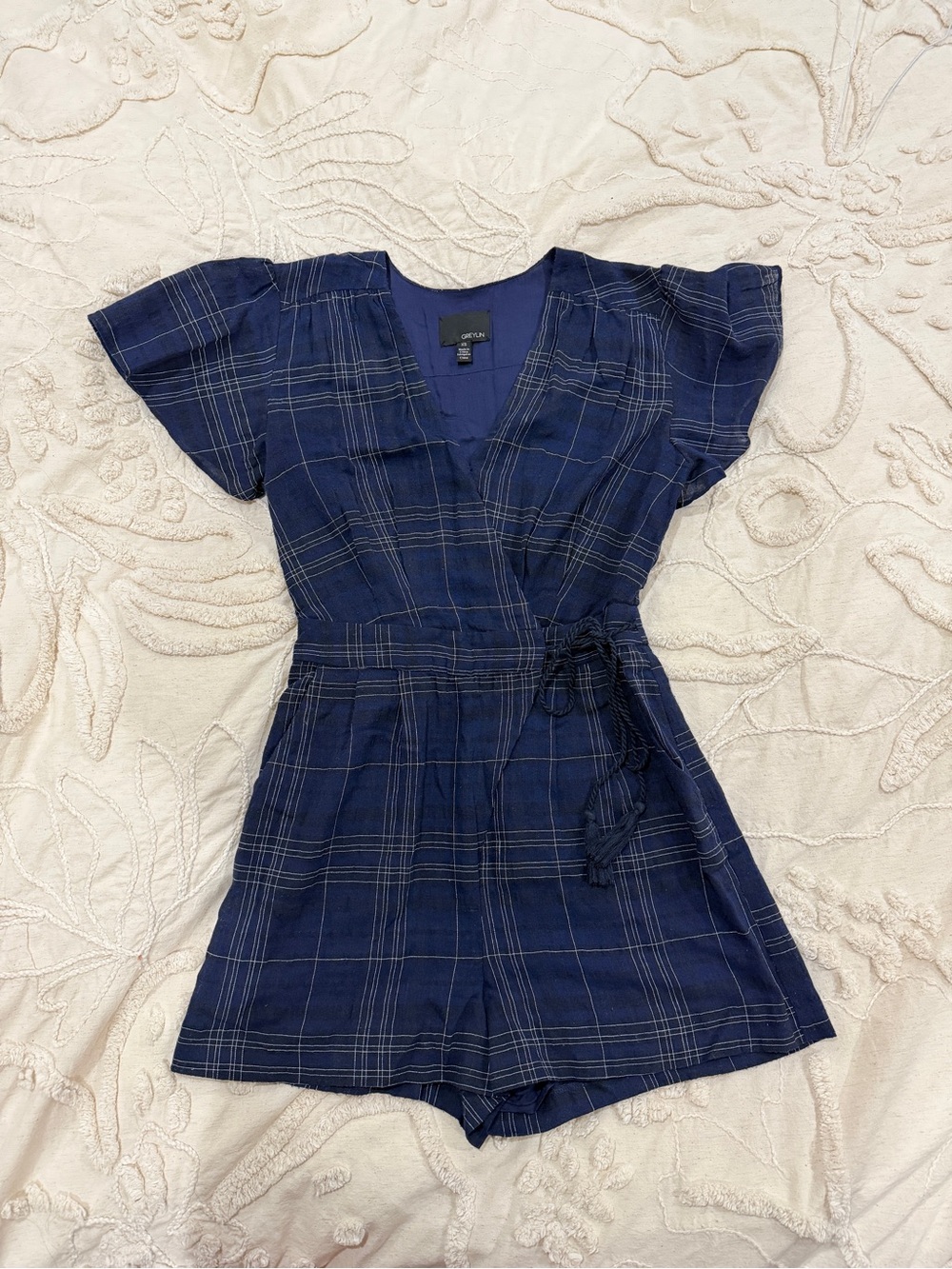 Blue plaid romper